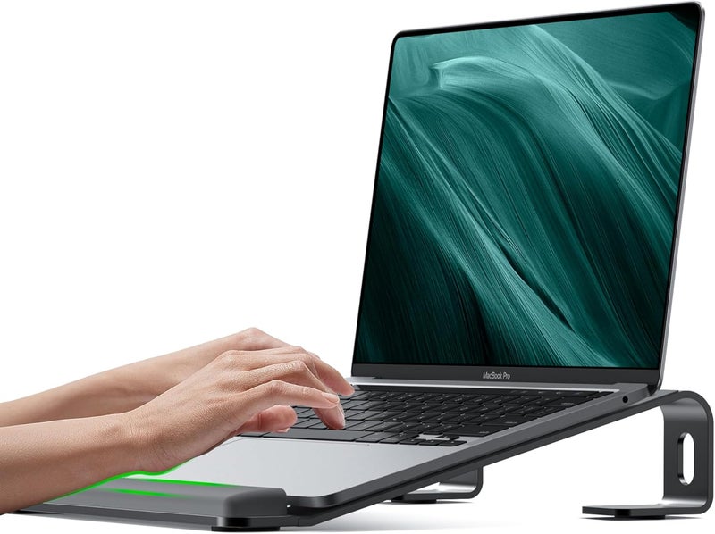 JCZT Aluminum Laptop Stand, Notebook Stand with Wrist Rest, Ergonomic Detachable Laptop Mount, Computer Stand Compatible with 10-17'' All Laptops Such as MacBook Air Pro/HP/Dell/Lenovo, Black - Image 1